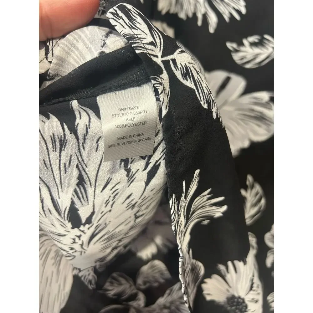 Black cream Daniel Rainn 3/4 sleeve floral blouse top shirt women's size medium - Picture 5 of 6